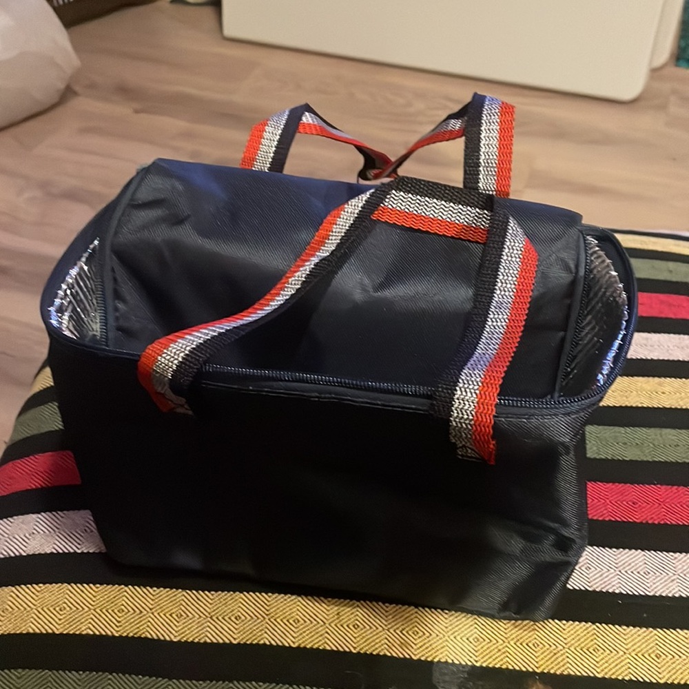 New Typo lunch bag or makeup bag blue with red stripes